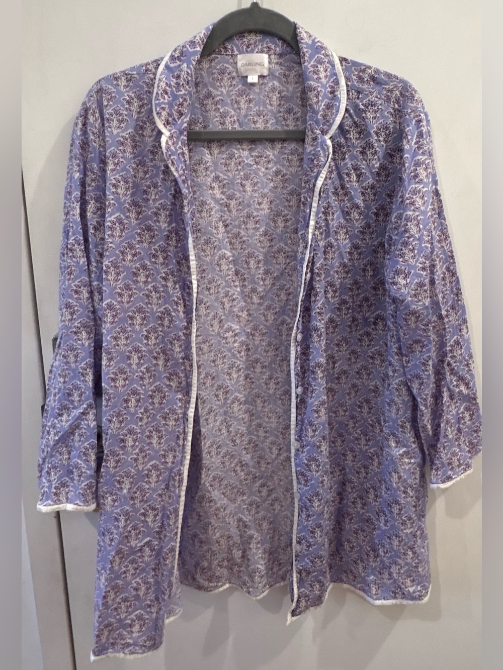 Darling Lavender Floral Lightweight Button-Front Lounge Shirt Size L